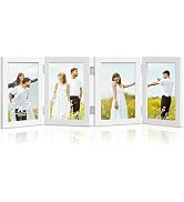 DUENPY 4 Folding 5x7 Picture Frame Horizontal Engineered Wood Accordion Photo Frame with Plexigla...