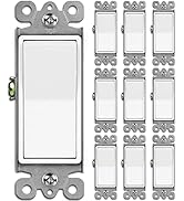 BESTTEN 10 Pack Single Pole Decorator Wall Light Switch, 15A 120/277V, Paddle Light Switch, On/Of...