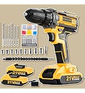 KELNOW Drill, 21V Cordless Drill with Dual 2.0Ah Power Pack and Charger, Electric Power Drills Se...