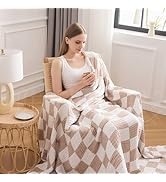 EMME Checkered Throw Blanket Cotton for Couch Soft Muslin Blankets 50