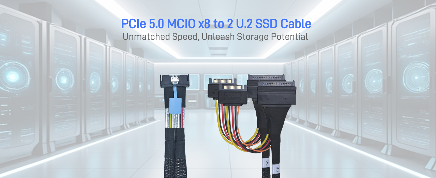 LetLinkSo PCIe 5.0 MCIO x8 to U.2 SFF-8639 8i NVMe SSD Cable Gen5 Adapter 8