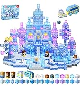 200 Pcs Magnetic Blocks with Light Blocks, Transparent Magnet Block for Blue Snow Castle Build, M...