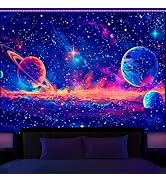Simpkeely Blacklight Galaxy Tapestry, Vibrant Cosmic Design with Planets Stars Nebulae – Celestia...