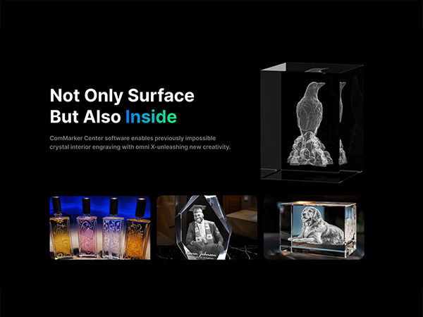 Text reads 'Not Only Surface But Also Inside'. Medical imaging comparison showing external and internal views of dental or orthodontic scans with blue lighting effects.
