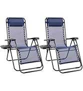 Sweetcrispy Zero Gravity Chairs Set of 2, Outdoor Folding Reclining Lounge Chair with Cup Holder ...