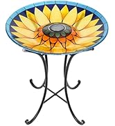 DREAM GARDEN Bird Bath for Outside, Glass Solar Birdbath with Folable Metal Stand for Garden Yard...