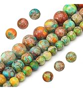 Youngbling Natural Gemstone Beads for Jewelry Making,8mm Orange Imperial Jasper Polished Round Sm...