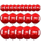TONIFUL 16Pcs Large Red 4D Giant Round Foil Balloon 4D Mirror Metallic Mylar Sephere Balloons for...