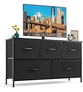 5-Drawer Dresser for Bedroom, Anti-Tip Wide Storage Organizer Fabric Chest of Drawers TV Stand fo...