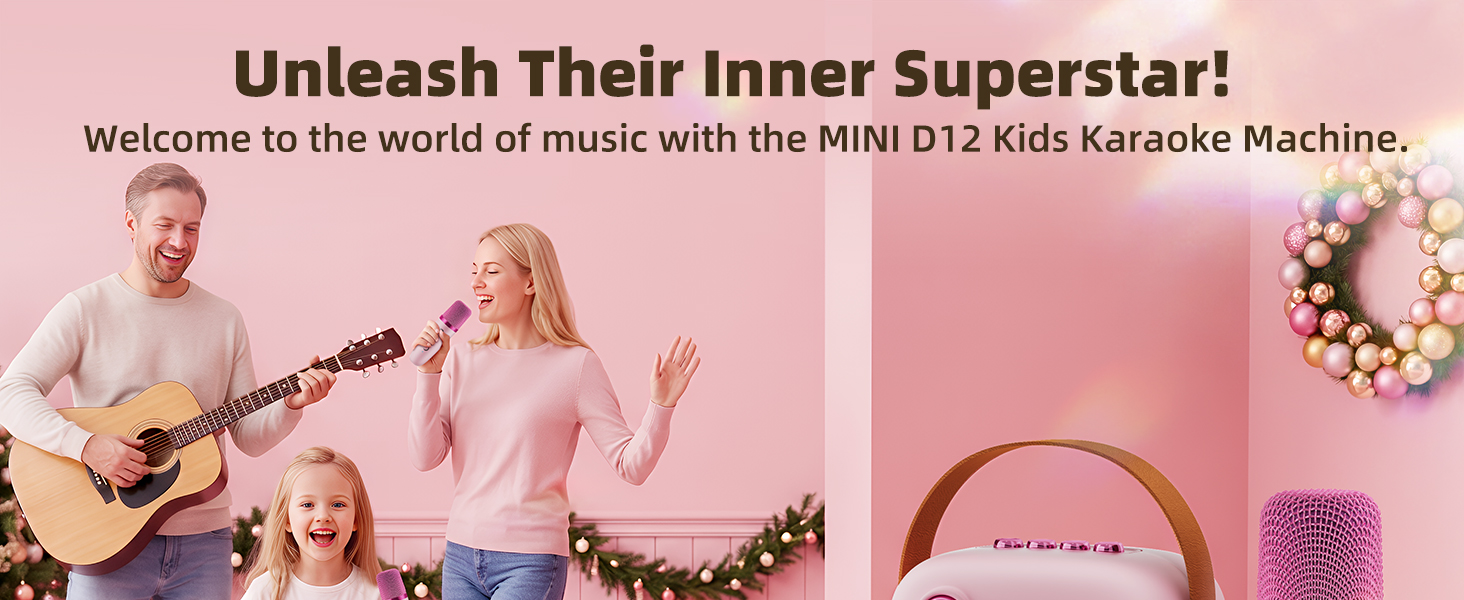 Kids Karaoke Machine Ages 3-12, Bluetooth 5.3 Speaker with 2 Wireless Mics