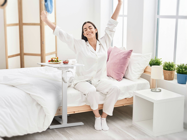 electric overbed bedside table height adjustable small