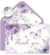 FYSUIMU 30 Pack Spring Purple Floral Thank You Cards Watercolor Lavender Butterfly Greeting Cards...
