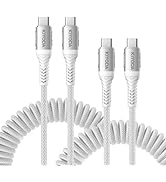 Coiled USB C to C Cable for Car 3ft,2Pack Braided USB Type C Cable for Car 66W Fast Charging Cord...
