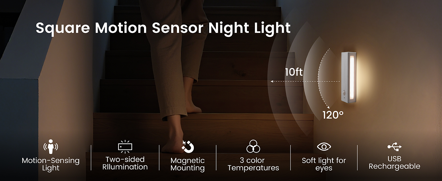 Motion Sensor Stick-On Night Light, Rechargeable Wall Light