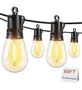 Brightever LED Outdoor String Lights, 60FT Patio Lights with 17 Shatterproof S14 Vintage Edison B...