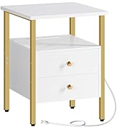 HOOBRO End Table with Charging Station, Bedside Table with 2 Drawer &amp; USB Port &amp; Type-C Port, Nig...