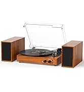 Vintage Vinyl Record Player with External Stereo Speakers, 3-Speed Belt-Drive Turntable with Blue...