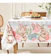 Romanstile Spring Easter Rectangle Tablecloth 60 x 84 Inch, Bunny &amp; Eggs Buffalo Check Plaid Tabl...