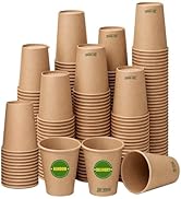 Biotakeware 300 Pack 12 oz Disposable Paper Cups, Brown Coffee Cups Unbleached Kraft Paper, Sturd...