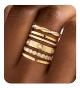 RLMOON Stackable Gold Rings for Women Non Tarnish Dainty 14K Gold/Silver Plated Stacking Thumb Ri...