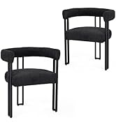 STARY Set of 2 Upholstered Dining Arm Chairs, Bouclé Fabric Accent Chairs with Metal Frame, Moder...