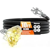 10 FT 16/3 Gauge Outdoor Extension Cord with Multiple Outlets Light Indicator, Flexible 3 Outlets...