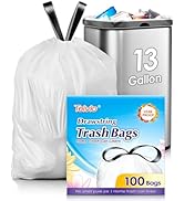 Teivio 13 Gallon 100 Counts Strong Tall Kitchen Drawstring Trash Bags, Medium Plastic Garbage Bag...