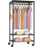 FUTASSI P6 Medium Rolling Clothes Rack Heavy Duty, Clothing Racks for Hanging Clothes, Freestandi...
