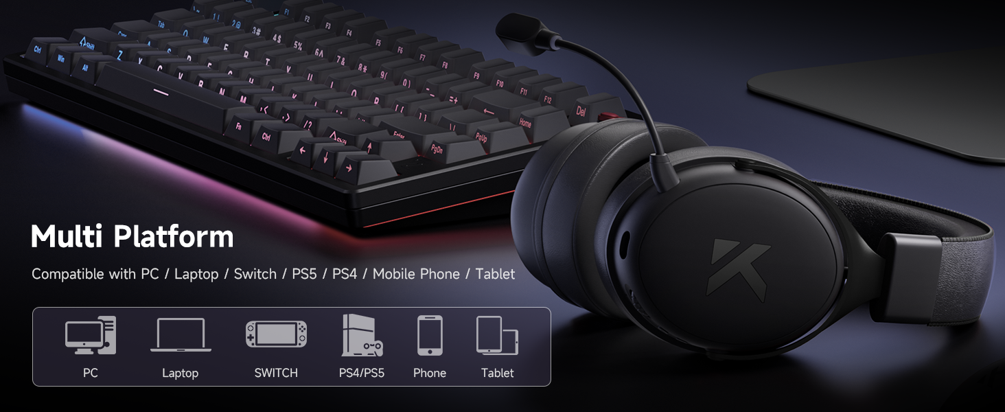 Wireless Gaming Headset Gaming Headphones with Bluetooth Wireless Headset for PS5 PC PS4 Mac Switch