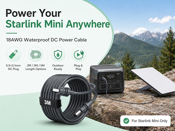 Starlink Mini Cable, Waterproof Starlink Mini DC Cable, 5521 DC Power Cord