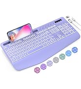 SABLUTE Wireless Keyboard with 7 Single Color Backlits, Wrist Rest, Phone Holder, Rechargeable Er...