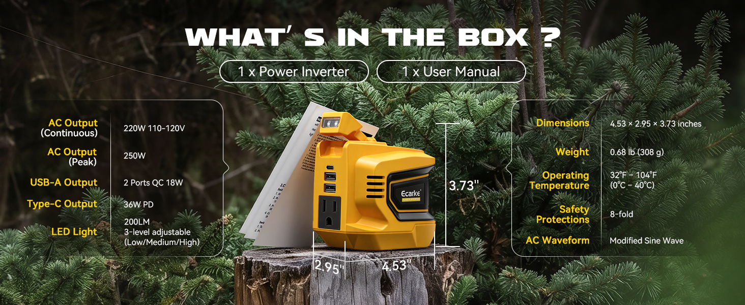 220W Portable Power Inverter Compatible with DeWALT 20V Battery
