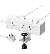CCCEI Desk Clamp Power Strip with 9 Outlets, White Desktop Edge Mount Surge Protector with USB Po...