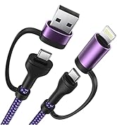 4-in-1 USB C Cable Apple MFi Certified Lightning Cable 6.6ft, 60W Type C Charger Fast Charging Ny...