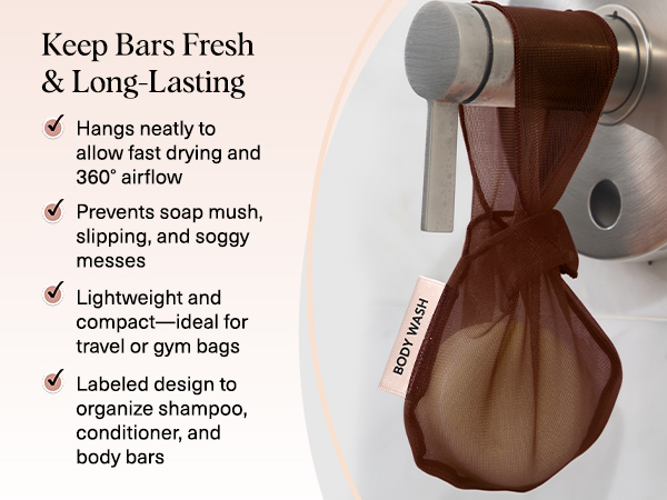 Kitsch Bar Soap Saver Bag – Recycled Mesh Beauty Bar Pouch for Body Wash