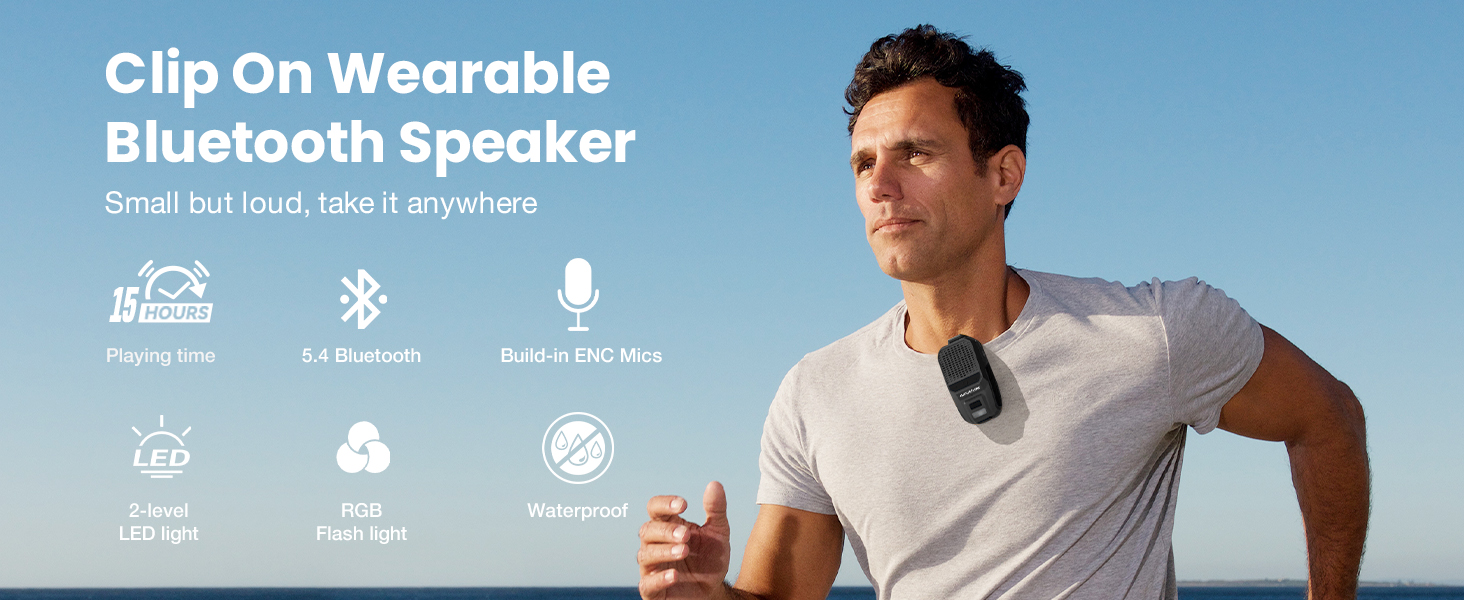CLIP ON WEARABLE BLUETOOTH SPEAKER
