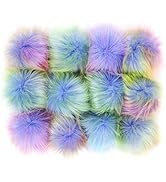 DIY 12pcs Faux Fox Fur Fluffy Pompom Ball for Hats Shoes Scarves Bag Charms Rainbow