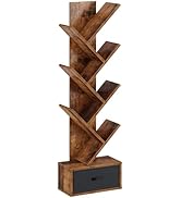 Rolanstar 7 Tier Bookshelf with Drawer, Tree Bookshelf, Small Bookshelves with Storage Rack for C...