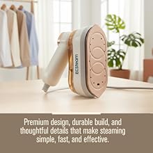 Mini clothes steamer with ceramic soleplate, durable design, and fast wrinkle removal.le