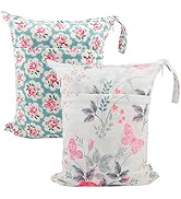 ALVABABY 2pcs Cloth Diaper Wet Dry Bags Waterproof Reusable with Two Zippered Pockets Travel Beac...