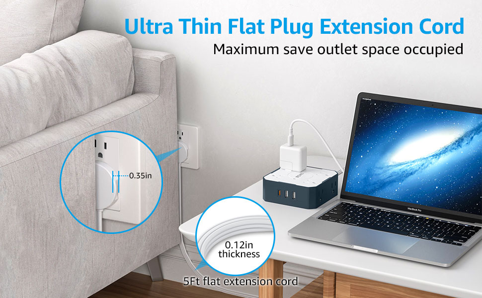 extension cord flat wall plug