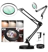 QENLAI 10X Lighted Magnifying Glass Lamp with Stand, 4.3" Optical Glass Lens 3 Color 72 LEDs Dimm...