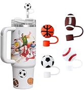 Basketball Straw Cover Caps, 4 Pcs Silicone Straw Toppers Compatible with Stanley 30&amp;40 Oz Tumble...