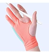 GUUGEI Artist Drawing Glove for Women [2 Pack Pink] 3-Layer Palm Rejection Right/Left Hand Digita...