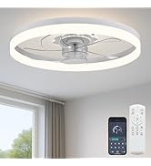 Fszdorj 23.6'' Ceiling Fan with Light, Upgraded Low Profile Fan, Flush Mount Ceiling Fan, 6 Speed...