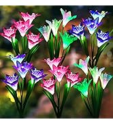 Solar Lights Outdoor Garden Decor, LETMY 6 Pack Upgraded Solar Garden Lights with 24 Lily Flowers...