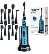 Sonic-FX Solo Electric Toothbrush w/ 10 Brush Heads + 1 Interdental, Charcoal Bristles, Rechargea...