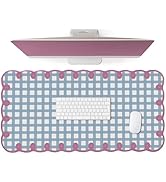 Cute Pink Blue Scalloped Desk Mat Pastel Checkered Large Mouse Pad Aesthetic Retro Vintage Cottag...