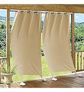 RYB HOME Outdoor Curtains Windproof - Weighted Bags Attached Blackout Curtains 84 inches Long, Wa...
