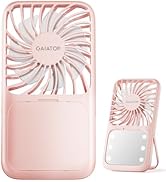 Gaiatop Portable Handheld Fan, Folding Stand for Desktop, 3 Speed LED Makeup Mirror with Light, R...